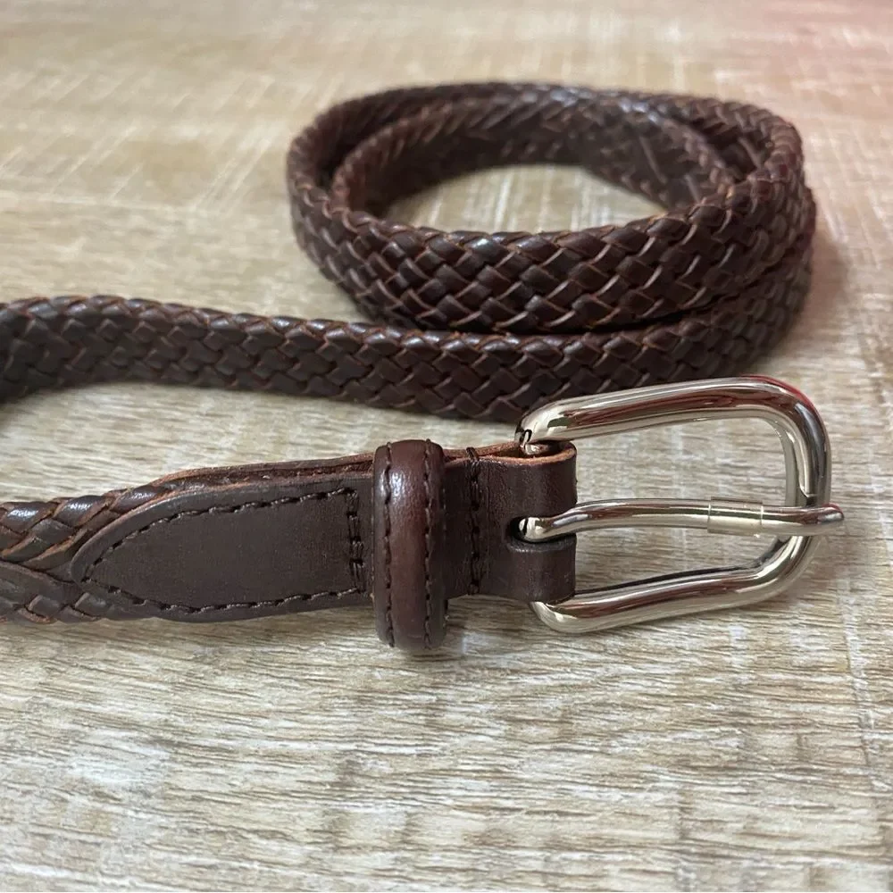90s Vintage Talbots Brown Leather Braided Skinny Belt Women's Small Boho Preppy